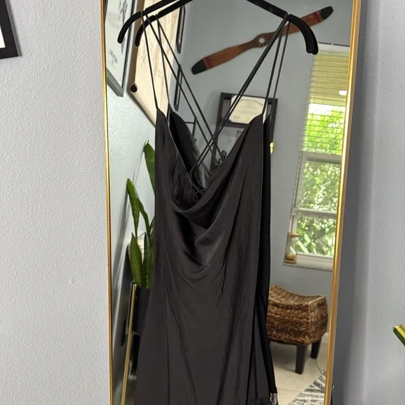 Chandra Lace Detail Satin Maxi Dress - Black NWOT -  threedaughtersproperties.com